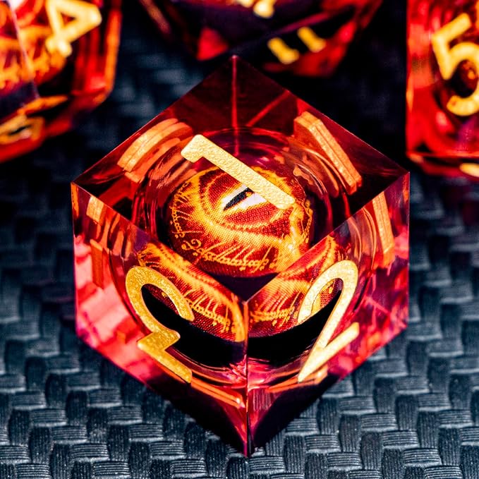 ARUOHHA DND Resin Dice Gazes Eye Dice Liquid Core Flaming RPG Sharp Edged Dice Set with Gift Box, Polyhedral D and D Dice Set Compatible with Dungeons Dragons Role Playing Game D20 D12 D10 D8 D6
