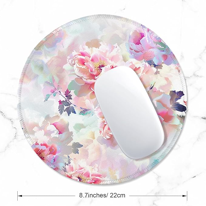 ITNRSIIET Round Mouse Pad with Stitched Edge Premium-Textured Waterproof Non-Slip Rubber Base Desktop Protection Mat Diameter 8.7 inches, Beautiful Flowers