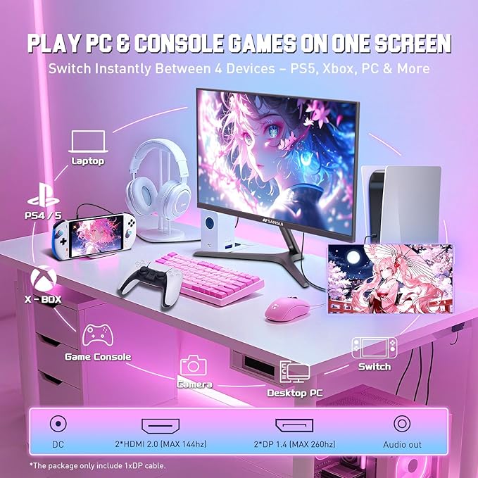 SANSUI 27 Inch WQHD 1440p Gaming Monitor 240hz up to 260hz-Fast IPS 1ms FreeSync Premium 丨DCI-P3 98% 丨sRGB130% 丨HDR10 丨2×DisplayPort 1.4丨2×HDMI2.0 PC Gaming Monitor with Crosshair