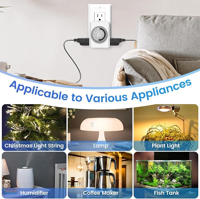 Outlet Timer,Timers for Electrical Outlets Indoor with 3-Prong Dual Outlet,24-Hour 30 Minute Daily On/Off Cycle, Plug-in Mechanical Timers for Christmas Lights, Lamps, Grow Light (2-Pack)