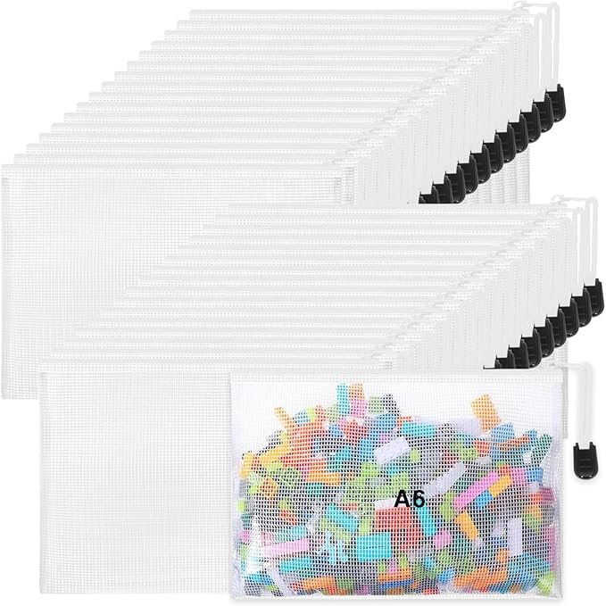 Jetec 32 Pcs Mesh Zipper Bags Toy Storage Bikini Organizer Bag Bolsas Para Guardar Trajes De Baño Waterproof Zipper Reusable Pouch Puzzle Multipurpose for Storage Office(White,7.5 x 5 Inch)