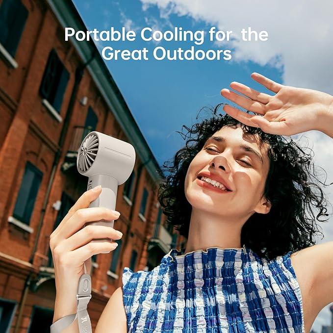 JISULIFE Handheld Turbo Fan, 5000mAh Rechargeable Portable Fans,Up to 28 Hours Working,5 Speed Strong Wind,Personal Mini Fan for Travel Outdoor Camping Beach Makeup（Gray）