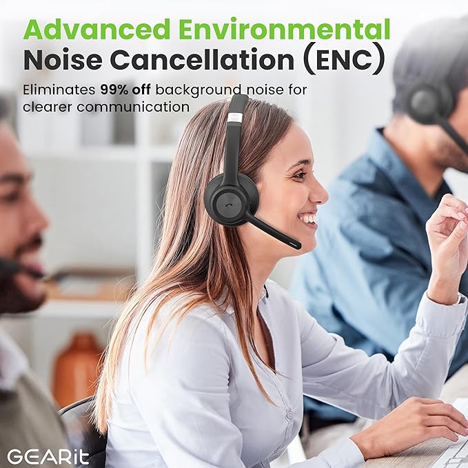 GEARit Wireless Bluetooth Headset with Mic - 35 Hrs Talk Time - for Trucker, w/Noise Cancelling Microphone & Mute Button - Easy to Set Up Wireless for Work, Phone Calls, Homes, Offices