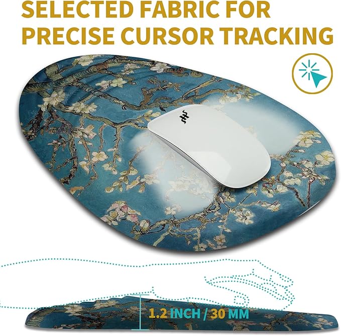 Hokafenle Ergonomic Mouse Pad Wrist Support with Stepped-Wedge Design, Wrist Rest Pain Relief Mousepad Filled with Memory Foam, Carpal Tunnel Mousepad for Wireless Mouse(12x8 inch, Apricot Blossom)
