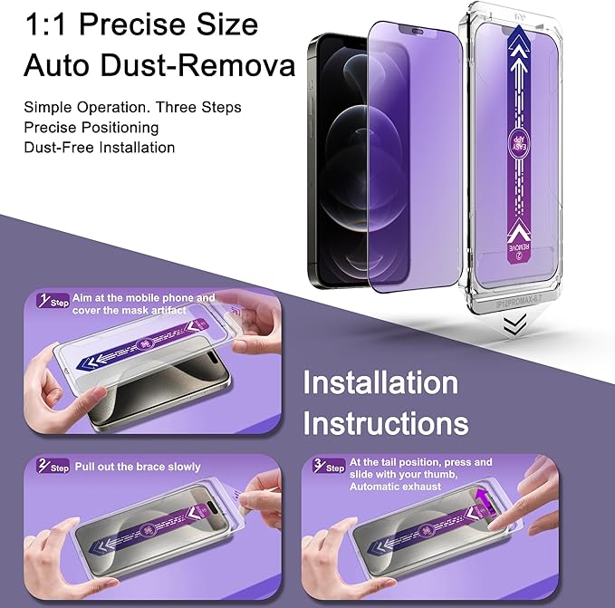 2 Pack Anti Blue Light Matte Screen Protector for iPhone 12 Pro Max, 9H Tempered Glass, Full Coverage, Anti-Fingerprint, Auto Dust-Elimination, No Bubble, Easy Installation