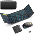Samsers Foldable Keyboard and Mouse, Folding Bluetooth Keyboard Mouse Combo with Backlight, 2.4G + BT5.0 x 2, Full-Size Travel Keyboard & Portable Wireless Mouse for Windows/Android/iOS/Mac OS, Black
