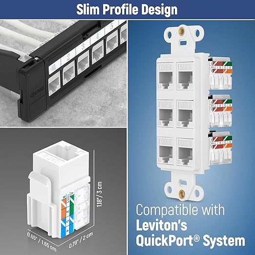 Everest easyJACK - 90° Angled Speed Termination Keystone Tool Set - with 20-Pack of RJ45 Slim Profile Cat6 Keystone Jacks (10 Blue & 10 White) - Time Saver Network Cat6 Punchdown Tool