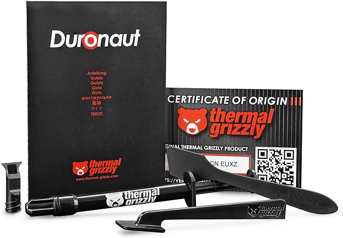 Thermal Grizzly - Duronaut - Enhanced Durability & High Performance Thermal Paste - for Maximum Conductivity While Overclocking CPU/GPU/PS4/PS5/Xbox with 12 Cleaning Wipes 6 Wet & 6 Dry (2g + Wipes)