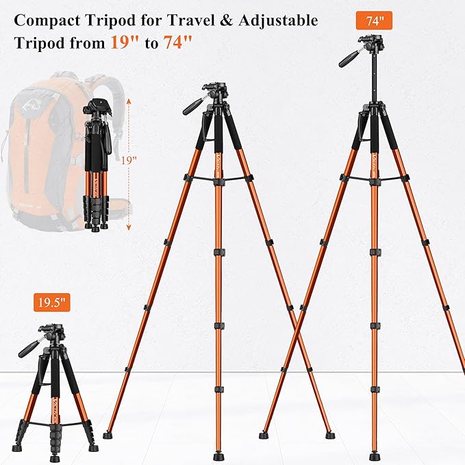 Victiv Tripod 74-Camera-Tripod for Cell Phone, Aluminum Professional Heavy Duty Camera Tripod Stand, Tripod for Camera DSLR SLR with Carry Bag, Compatible with Canon Nikon iPhone