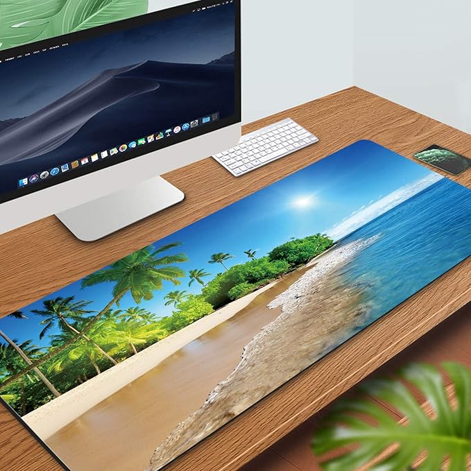 RTGGSEL 31.5x11.8 Inch Non-Slip Long Extended Large Gaming Mouse Pad with Stitched Edges XL Laptops Keyboard Mouse Mat(Beach View)
