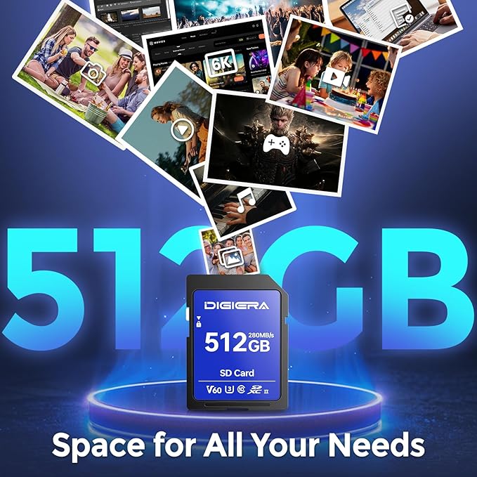 512GB LSU100 SDXC UHS-II Memory Card - up to 280MB/s, C10, U3, V60, 6K, SD Card for Computers, Digital Cameras, Home Theatre Devices, Car Navigation Systems (2 Pack)