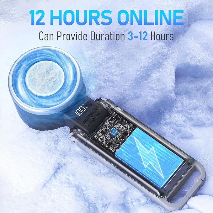 Portable Handheld Turbo Fan with Ice Cooling, Rechargeable Personal Fan, Up tp 12Hrs Cooling, 5 Speed 25550RPM Powerful Portable Fan for Travel, Outdoor, Camping, Hiking (Black)