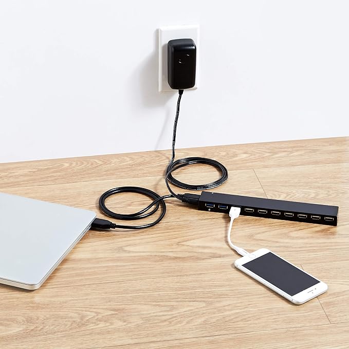 Amazon Basics USB 3.0, 10 Port HUB With AC Adapter, Black
