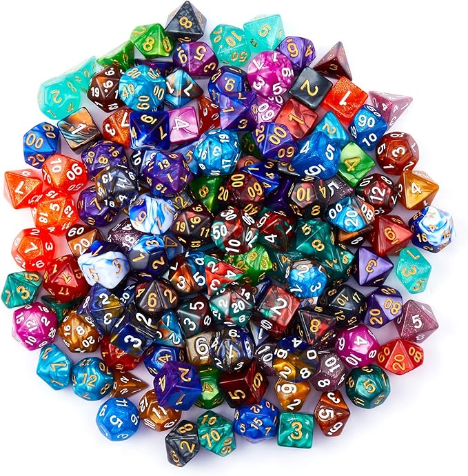 DND Dice Set, 20 X 7 Polyhedral Dice (140 Pieces) Two-Color for Dungeons and Dragons DND RPG MTG Table Game 20 Colors Dice with 1 Large