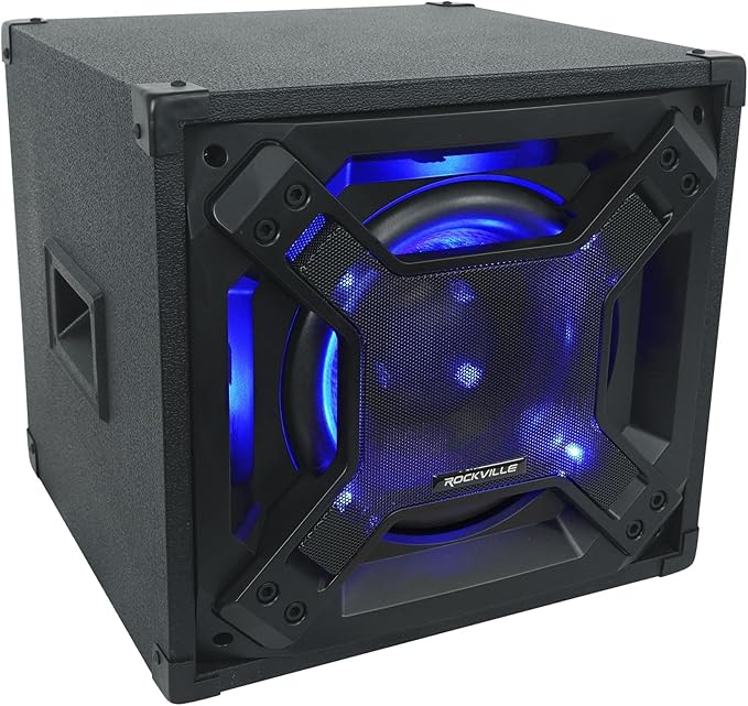 Rockville BASS Blaster 10 750W Powered 10" Home Theater Subwoofer Sub, LED Lighting, RCA Inputs/Outputs, Variable Crossover, for Home Theater and Studio Audio