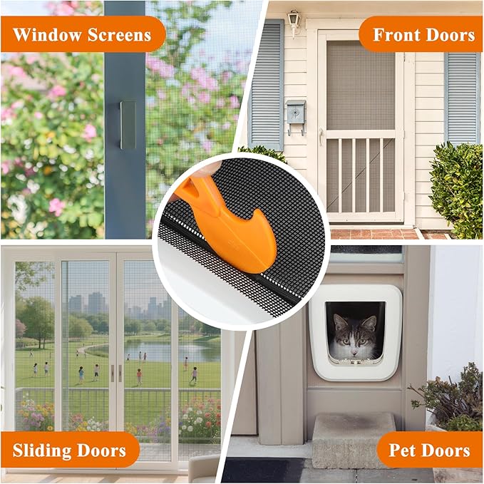 MAGZO Window&Door Screen Replacement Kit, 86" W x 196" L, with Retaining Spline(Total 65.6 FT) and Press-in Installation Tool, Polyester Scratch-Proof, Repair Adjustable Mesh for Windows&Doors, Black