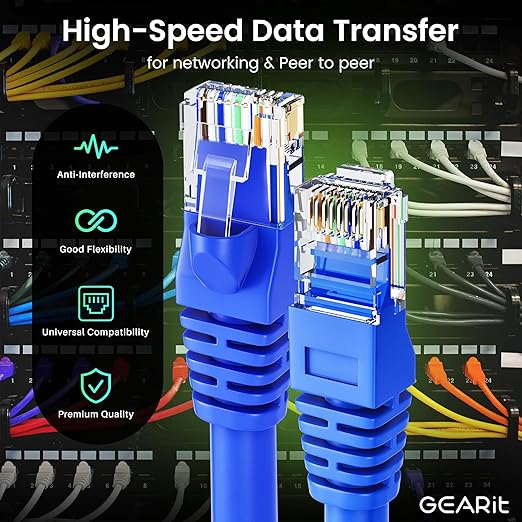 GearIT Cat 6 Ethernet Cable Pack - 24-Pack 1.5 ft Cat6 Ethernet Patch Cables | RJ45 Network Patch Cable, 10 Gbps Snagless Gold-Plated Connectors - Ethernet Cable Cat 6 for PC, TV, Router - Blue