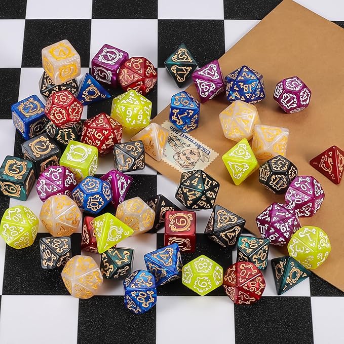 CiaraQ DND Dice Sets - 49pcs Polyhedral Dice, 7 Sets D&D Dice with Pouches, D4 D6 D8 D10 D% D12 D20 Dice for Dungeons and Dragons DND RPG MTG Table Games