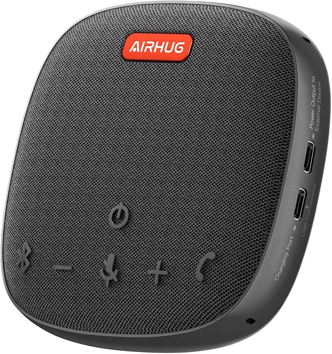 AIRHUG Conference Speaker and Microphone, Bluetooth Speakerphone with 360° Voice Pickup, Advanced Noise Reduction, USB-C Plug & Play, Compatible with Zoom and MS Team