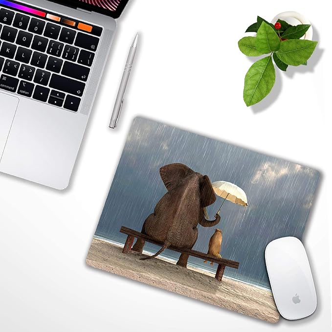 Elephant and Dog Mouse pad Personalized Computer Mouse Pads Office Decoration Accessories Gift Non-Slip Rubber Mousepad for Laptop 9.5 x 7.9 in