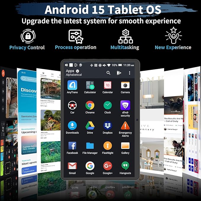 Android 15 Tablet, 26GB + 256GB (2TB Expandable), 10.1-inch Tablet with Keyboard, 8000 mAh Battery, BT 5.0, 5G WiFi, Widevine L1, 2-in-1 Tab with Mouse, Protective Case，Stylus（Silver）