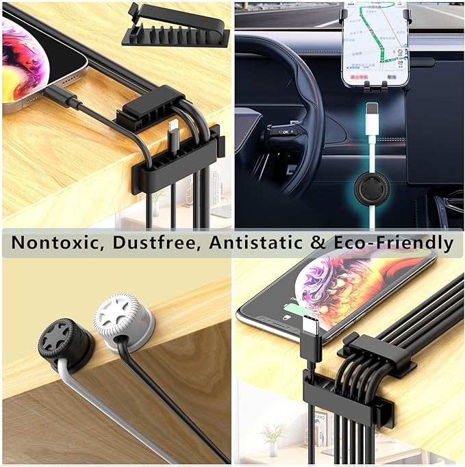 ELII 328Pcs Cable Management Kit, 8 Magnetic Cable Holder,69Adhesive Cable Clips,4 Cable Sleeve Split,22Reusable Cable Strap,200 Nylon Cable Zip Ties with 25 Mounts TV Office (Black)