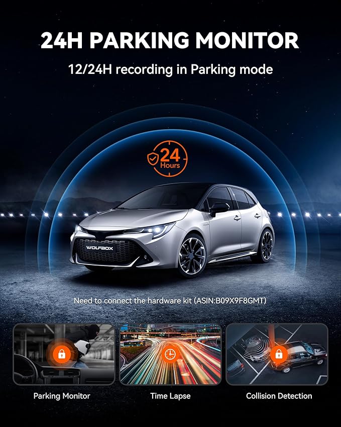 WOLFBOX G930 10'' Rear View Mirror Camera with 5.8GHz WiFi, 4K Dash Cam Front and Rear with WDR, Touch Screen Rearview Mirror Backup Camera, Parking Monitor, Reverse Assist, Includes 64GB Card & GPS