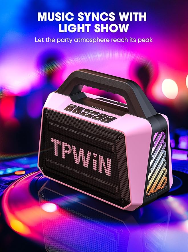 Wireless Bluetooth Speakers - Portable Speaker 80W Peak, 20H Playtime, Light Shows, Loud Speaker with Strong Bass, BT 5.3, TWS, IPX6 Waterproof for Home Travel Outdoor Beach Camping - Pink