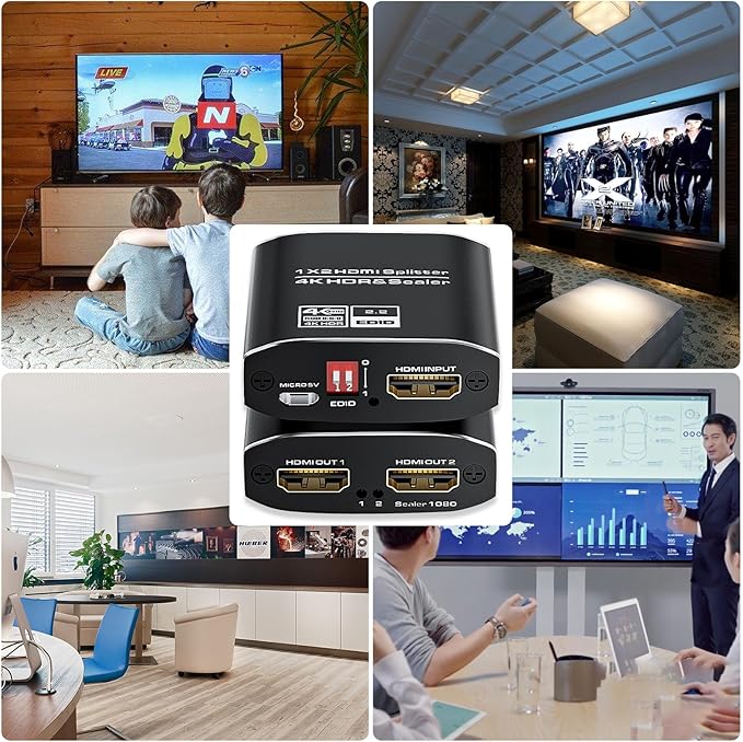 1x2 HDMI Splitter, HDR 4K@60Hz HDMI spliter 1 in 2 Out, Supports HDMI 2.0, HDCP 2.2, Mirror Screen Monitors Supports EDID Control for Xbox PS3/4/5 PC DVD Fire Stick Blu-Ray Player TV