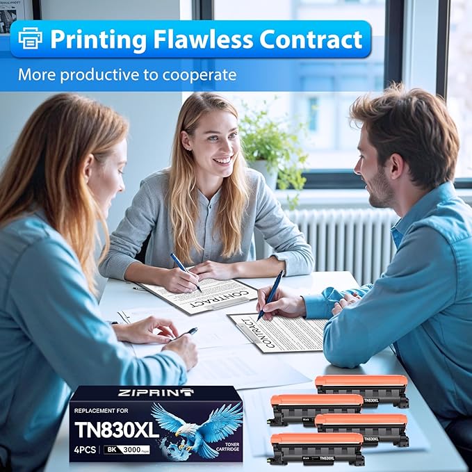 ZIPRINT TN830XL Toner 4 Pack(with chip) Compatible Replacement for Brother tn830 tn 830xl tn830/xl/v tn 830 Toner for HL-L2460DW HL-L2405W DCP-L2640DW MFC-L2820DW MFC-L2900DW HL-L2480DW Printer