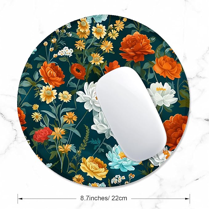 ITNRSIIET Round Mouse Pad with Stitched Edge Premium-Textured Waterproof Non-Slip Rubber Base Desktop Protection Mat Diameter 8.7 inches, Beautiful Flowers