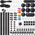 193 PCS Cable Management Kit - 4 Cable Sleeve, 57 Self Adhesive Cable Clips, 12 Hanging Strips, 12 Cable Organizer Straps and 100 Fastening Cable Ties for TV Computer Under Desk (Black)