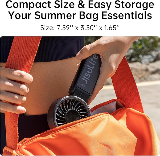 JISULIFE Handheld Fan Life7 – Ultimate Flexibility: High-Power Motor, LED Display, 13 Hrs Cooling, 3600mAh Rechargeable, 5-Speed, Foldable Design, 3-IN-1 Portable Fan for Travel Cruise Beach(Black)
