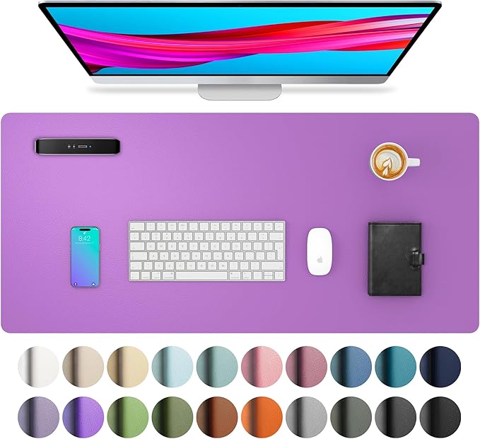 Aothia Leather Desk Pad Protector, Mouse Pad, Office Desk Mat, Non-Slip PU Leather Desk Blotter, Laptop Desk Pad, Waterproof Desk Writing Pad for Office and Home (23.6" x 13.7", Iris Violet)