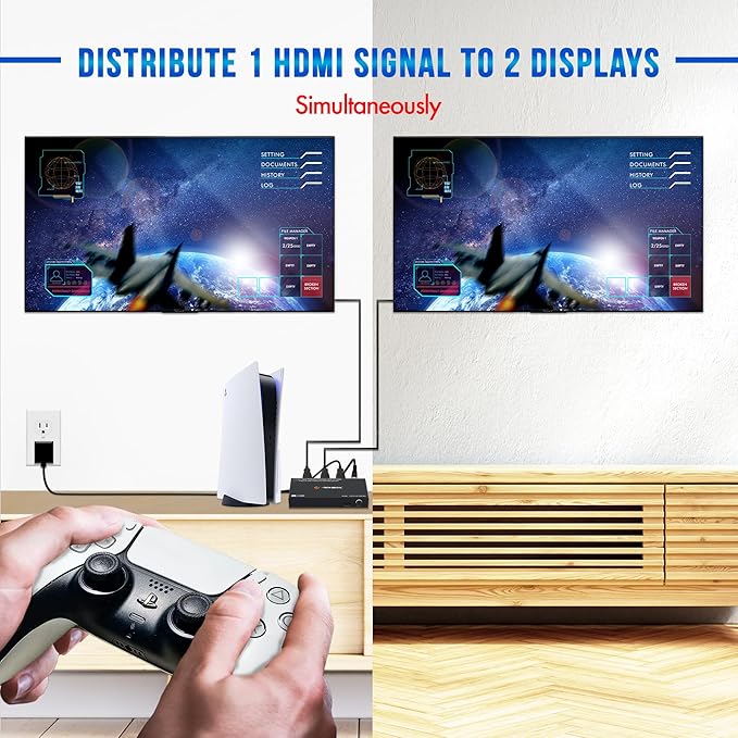 J-Tech Digital HDMI Splitter 1 in 2 Out 4K@60Hz, 1x2 HDMI Splitter for Duplicate/Mirror Screen 4K to 1080P Downscaling Function 3 EDID Settings (JTECH-SP12M18G)
