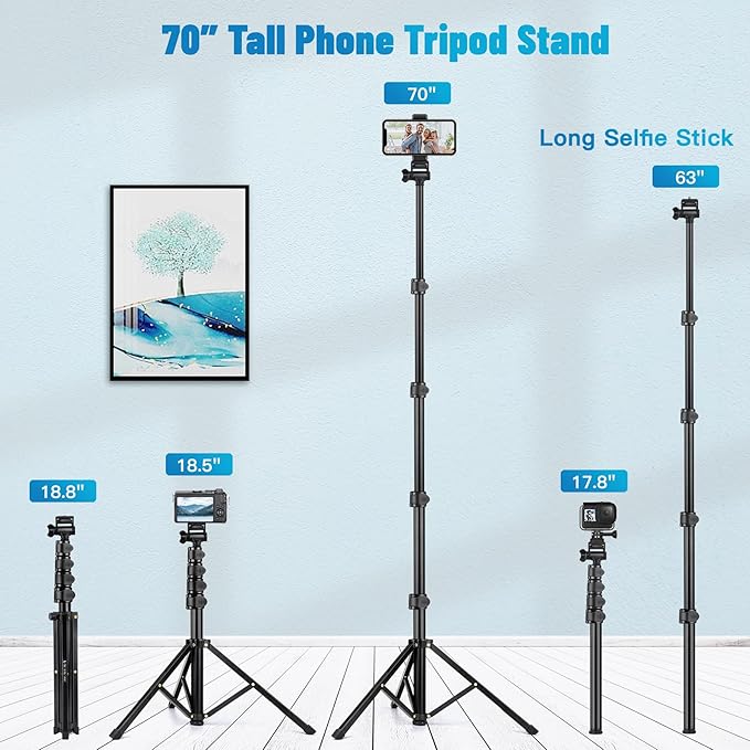 Victiv 70" Phone Tripod, Camera Stand Tripod with Remote and Phone Holder, Sturdy & Stable, Height Adjustable Selfie Stick Mode, Perfect for Selfies/Recording/Vlogging/Live Streaming