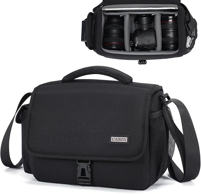 CADeN Camera Bag Case Shoulder Crossbody Bag Compatible for Nikon, Canon, Sony, DSLR SLR Mirrorless Cameras and Lenses (1.0 Black, Large)
