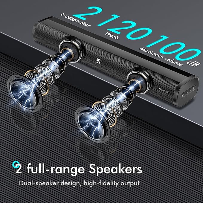 Sound Bars for TV with Subwoofer 2.1 CH 120W Soundbar for TV, for PC, Gaming, Surround Sound System TV Sound Bar Speakers, Home Theater with Bluetooth, HDMI, AUX, USB, Opt Connection, 16 Inch, MF604S