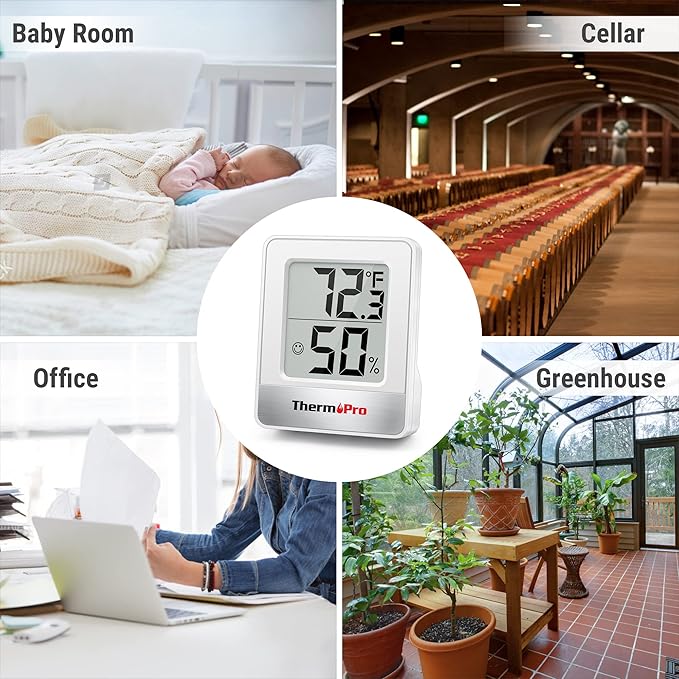 ThermoPro TP49 4 Pieces Digital Hygrometer Indoor Thermometer Humidity Meter Mini Hygrometer Thermometer with Temperature and Humidity Monitor Room Thermometer
