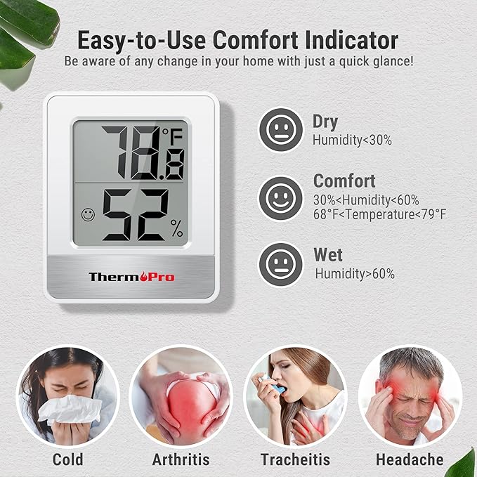ThermoPro TP49 3 Pieces Digital Hygrometer Indoor Thermometer Humidity Meter Mini Hygrometer with Temperature and Humidity Monitor Outdoor and Room Thermometer Weather Station