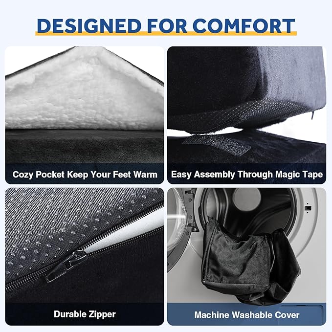 Foot Rest for Under Desk at Work, Adjustable Footrest for Office Chair & Gaming Chair,Ergonomic Footrest Pillow Desk Foot Stool with Washable Cover for Home, Airplane, Travel (Black)