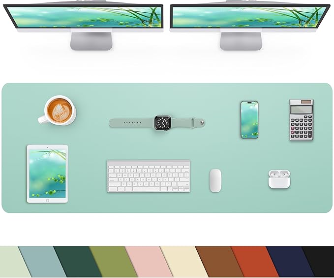 Leather Desk Pad Protector, Large Desk Mat, Mouse Pad, Non-Slip PU Leather Desk Blotter,Desk Cover mat,Desk mat for Keyboard and Mouse,Mat for Office&Home (Turquiose, 48" x 17")