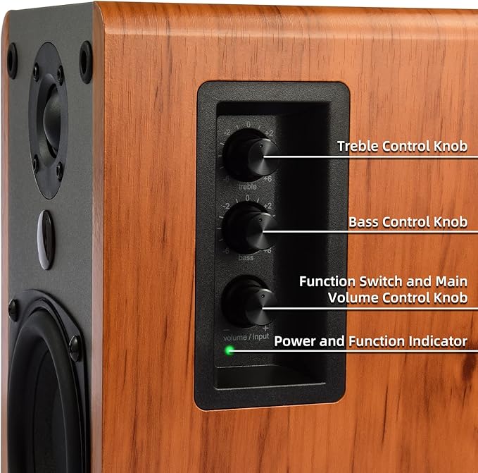SINGING WOOD BT25 (2024 Version) Bluetooth Active Bookshelf Speakers for with Optical Aux inputs Subwoofer Line Out for PC, TVs, Turntable, Wooden Enclosure,80W - Beach Wood