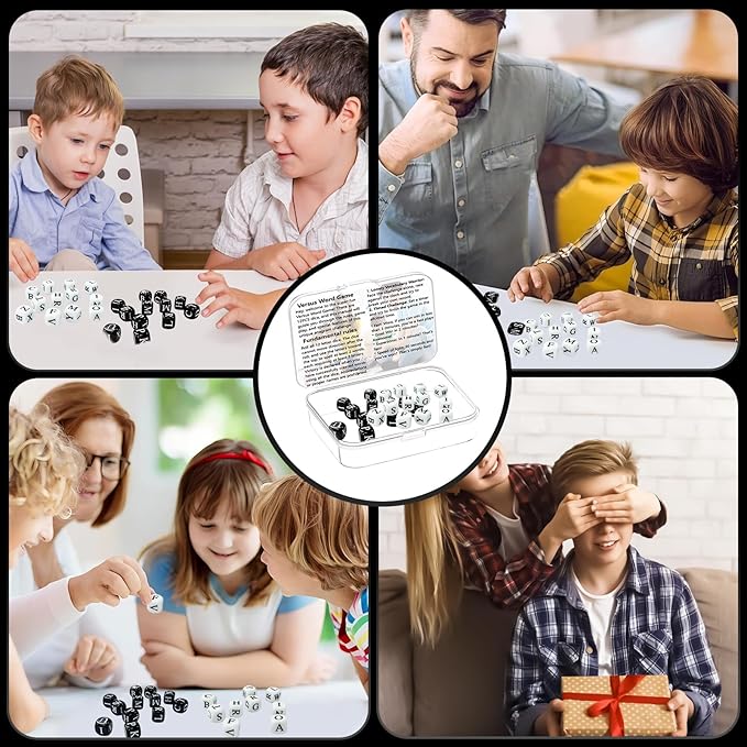 24 Pcs Dice Set, The Crossword Solitaire Game, 6 Sided Dice Crossword Creative Game, Two-Player Parent-Child Interactive Family English Letter Dice Games for Kids Adults