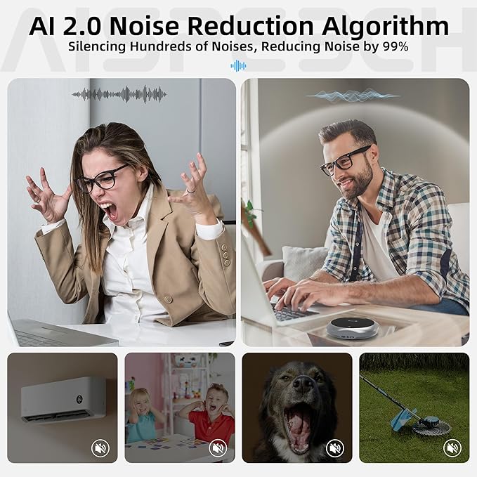 Bluetooth Conference Speakerphone M6 Conference Microphone with AI Noise Reduction AI Transcription Full-Duplex 360° Omnidirectional Voice Pickup USB Speaker for Teams Zoom Home Office, Black