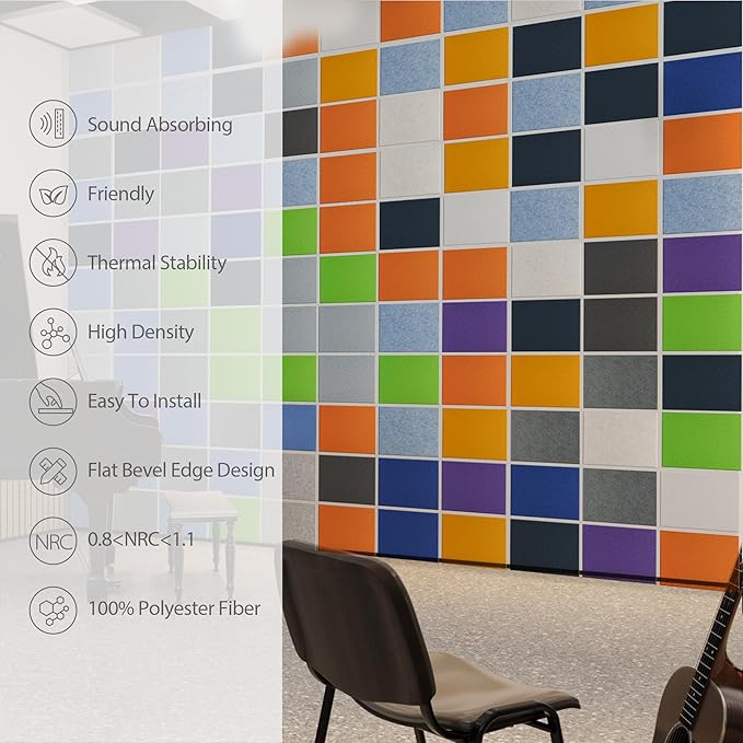12 Pack Acoustic Panels Self Adhesive Sound Proof Foam, High Density Sound Acoustic Panel, 16X12X0.4 Inch 4:3 Rectangle Panels in Home, Office, Reccording Room, Studio,and More(Violet)