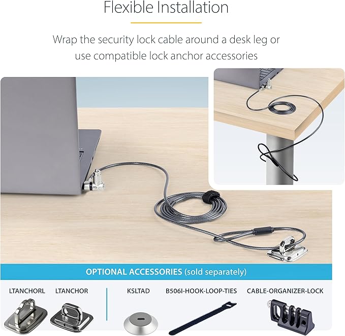 StarTech.com 25-Pack Universal Laptop Lock 6.6ft (2m), Master Keyed Security Cable, Compatible with Noble Wedge/Nano/K-Slot; TAA