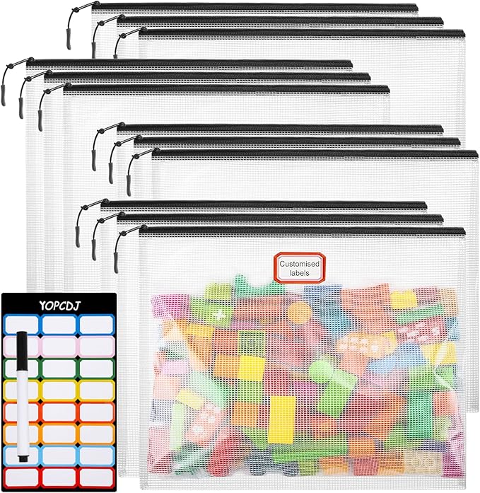 12pcs Mesh Zipper Pouch Bags, A4 Puzzle Bag for Organizing Storage Bag, File Bags for Office, Board Games and Home Supplies