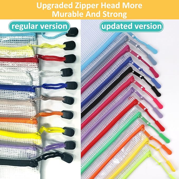 12pcs Mesh Zipper Pouch Bags, A4 Puzzle Bag (12 Colors, 12 Packs) for Organizing, Classroom Must Have Storage Bag, File Bags for School, Board Games and Office Supplies