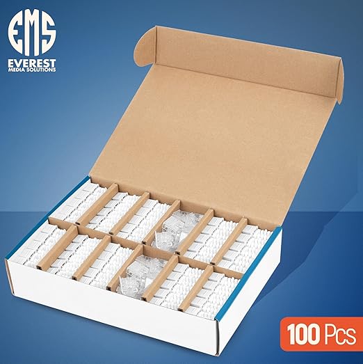 Everest 90° Angled RJ45 Cat6 Keystone Jacks 100-Pack in White - Slim Profile Female RJ45 Connectors - Cat 6 Keystone Jack - Compatible with 90° Angled Speed Termination Tool - easyJACK (B094WB91H3)